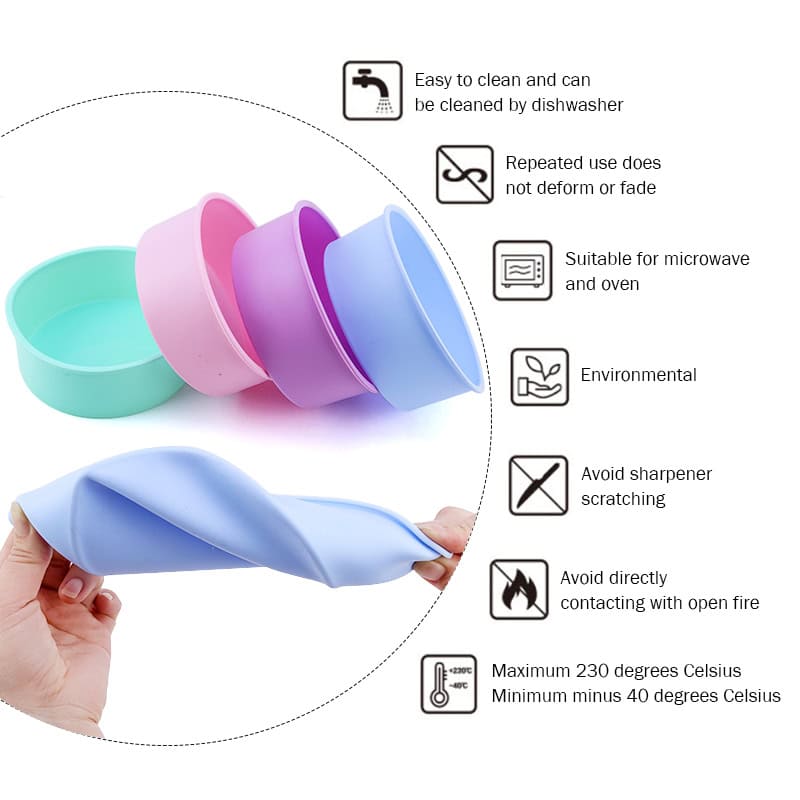 Silicone microwave-safe containers in pastel colors for food storage and organization.