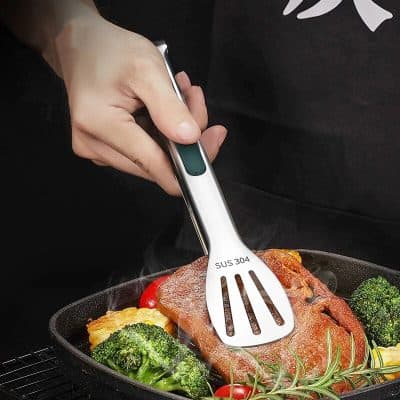 Sleek stainless steel kitchen spatula with "SUS 304" marking, ideal for cooking and grilling, versatile and durable utensil for home and professional kitchen use.