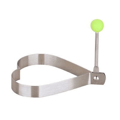 Heart-shaped contact lens removers for eye care, made of stainless steel with a green handle for easy grip, ideal for optometrists and eye care professionals.