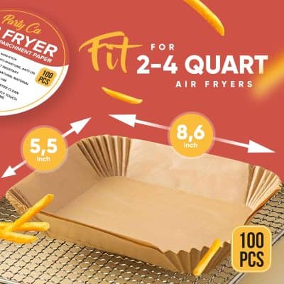 Reusable non-stick parchment paper for air fryers, pack of 100 pieces, heat resistant, anti-moisture, anti-oil, perfect for 2-4 quart air fryer baskets.
