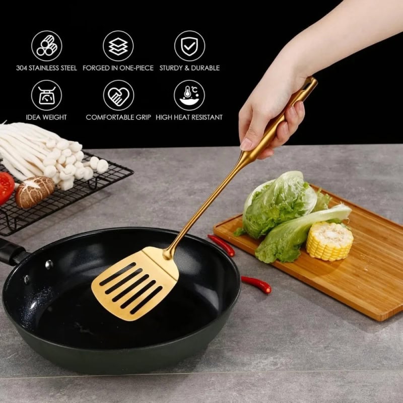 304 stainless steel cooking spatula, ergonomic handle, high heat resistant, durable & modern kitchen utensil, perfect for non-stick pans and cookware care.