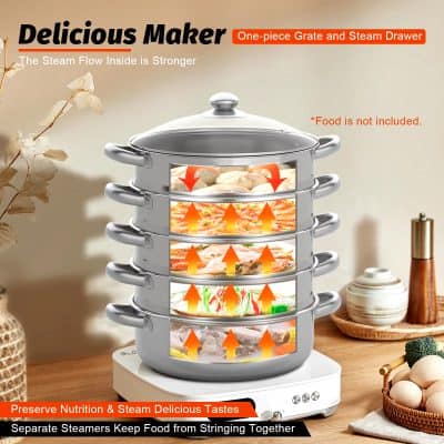 Steamer food cooker for healthy meals, Monalisa Store, modern kitchen appliances for steaming vegetables, seafood, and meats, easy-to-use multi-tier steamers for nutritious cooking, high-quality stainless steel steamer for healthy cuisine.