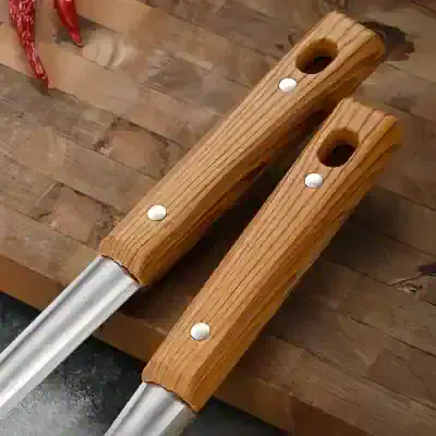 Long-handled wooden scrub brushes for cleaning, featuring durable natural wood handles and stainless steel support bars, ideal for household and commercial cleaning tasks.