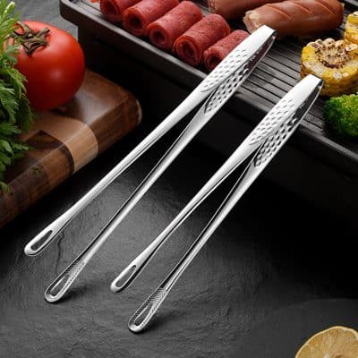 Excellent stainless steel kitchen tongs for grilling and cooking, durable and food-safe, ideal for barbecue, salads, and food prep.