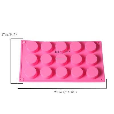 Silicone mold for baking or crafting, pink color, 12 cavities, heat-resistant, non-stick, dimensions 29.5cm x 17cm x 4cm, versatile for desserts and ice cubes.