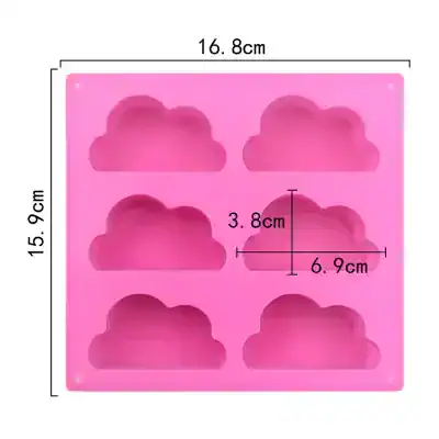Cloud-shaped silicone mold for making cloud-shaped soaps, chocolates, or crafts, pink color, 16.8cm by 15.9cm size, versatile baking and crafting accessory, ideal for dessert and soap making, easy to use and clean.