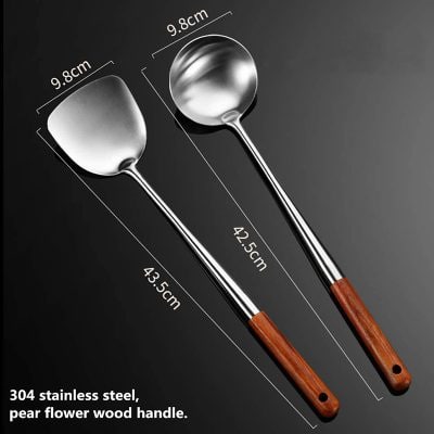 Stainless steel ice cream scoops with pearl flower wood handles, professional kitchen accessories, durable and ergonomic dessert tools for ice cream serving.
