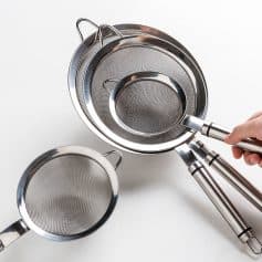 Stainless steel kitchen sieves and strainers for cooking and food preparation at Monalisa Store.