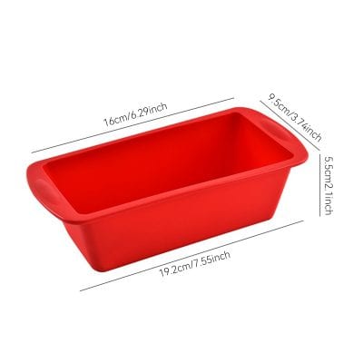 Red rectangular silicone storage container, ideal for kitchen organization, measuring 16cm x 9.5cm x 5.5cm, durable and heat-resistant, perfect for food storage and meal prep.