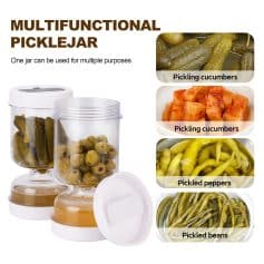 Bright multifunctional pickle jar with a transparent design, ideal for storing pickled cucumbers, peppers, and beans, perfect for kitchen organization and preservation.