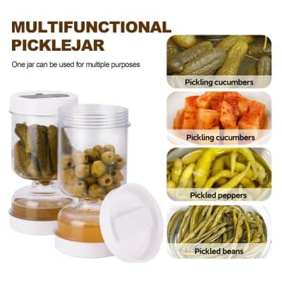 Bright multifunctional pickle jar with a transparent design, ideal for storing pickled cucumbers, peppers, and beans, perfect for kitchen organization and preservation.