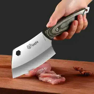 Stainless steel chef knife with a wooden handle, ideal for precise slicing of meat and kitchen prep, featured on Monalisa Store's premium culinary tool collection.