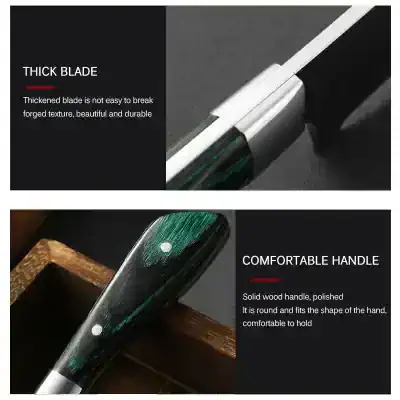Thick stainless steel kitchen knife with durable blade and ergonomic wooden handle, perfect for professional and home cooking.