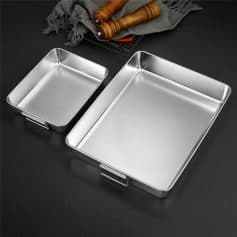 Stainless steel baking pans set for professional kitchen use, ideal for baking, roasting, and food preparation in restaurant and bakery environments. Durable and easy to clean.
