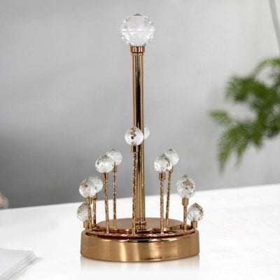 Elegant crystal and gold jewelry display stand for accessories at Monalisa Store, perfect for organizing and showcasing jewelry pieces with style.