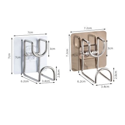 Stainless steel adhesive hooks with plates for home, kitchen, and bathroom organization, featuring dimensions of 7cm x 7cm and 3cm height, ideal for wall mounting and storage solutions.