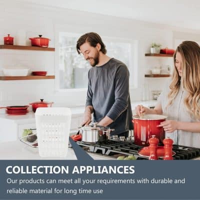High-quality red and white collection kitchen appliances showcased in a modern, bright kitchen setting, emphasizing durability and style for everyday cooking needs.