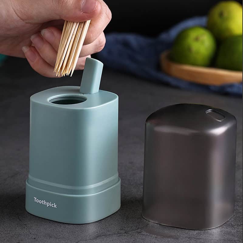 Toothpick dispenser, sleek modern design, perfect for home or office dental hygiene storage, accessible and hygienic tool for teeth cleaning routines.