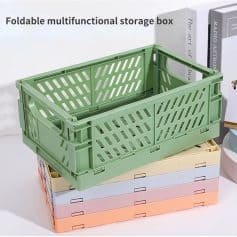 Foldable multi-functional storage box perfect for organizing office supplies and medical equipment. Stylish pastel colors with ventilation slots for easy storage and accessibility.