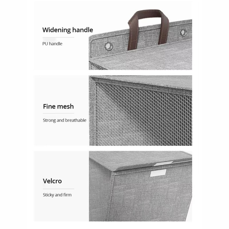 Woven storage box with durable handle, breathable mesh sides, and secure velcro cover for home or office organization.