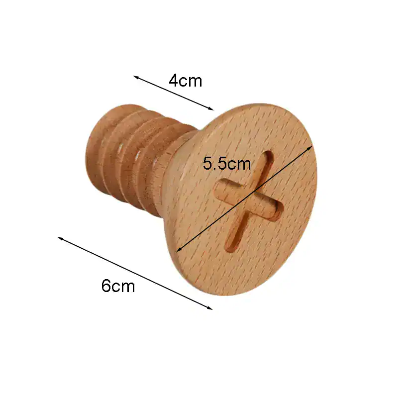 Wooden screw top with cross-shaped slot, natural wood finish, 6cm length, ideal for furniture or DIY projects, high-quality craftsmanship, durable and eco-friendly material.