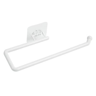 White medical towel rack with adhesive mounting for home and clinic use, ideal for bathroom organization and healthcare environments.