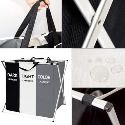 Water-resistant laundry bag with water droplets, portable laundry organizer for travel and home use.