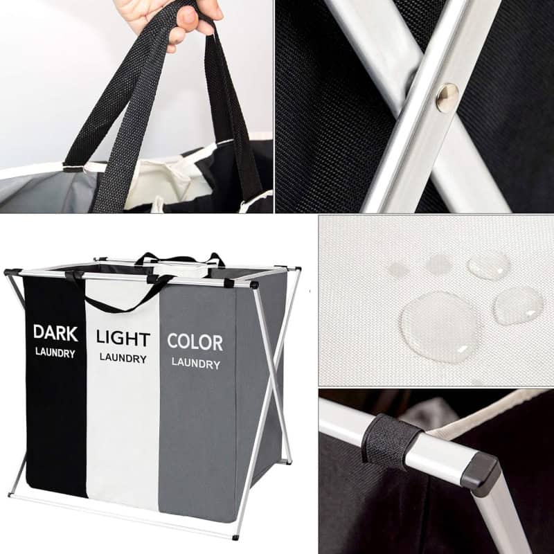 Water-resistant laundry bag with water droplets, portable laundry organizer for travel and home use.