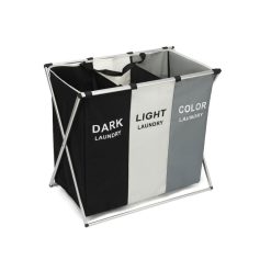Dark, light, and color laundry hamper for organization and storage in bedrooms or laundry rooms, featuring a durable frame and breathable fabric. Perfect for separating laundry by color.