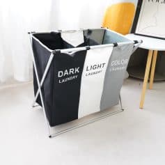 Dark light color laundry hamper for organized clothes storage and easy sorting at Monalisa Store.