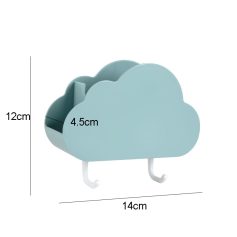 Cloud-shaped storage box, children's organizer with hooks, nursery decor, blue color, ideal for organizing toys and accessories, measurements 14cm x 12cm x 4.5cm.