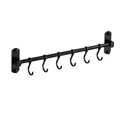Black metal wall-mounted hook rack for organizing accessories and tools in home, office, or garage spaces. Durable, stylish, and easy to install for versatile storage solutions.