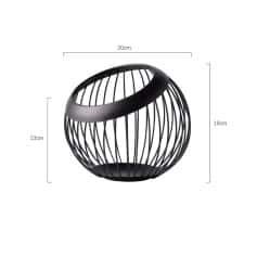 Modern black wire fruit basket with 20cm diameter, stylish design, and contemporary aesthetic for home kitchen storage. Perfect for organizing fruits and vegetables with elegance.