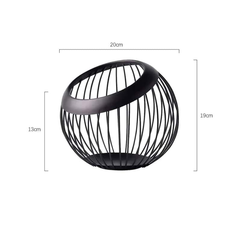 Modern black wire fruit basket with 20cm diameter, stylish design, and contemporary aesthetic for home kitchen storage. Perfect for organizing fruits and vegetables with elegance.
