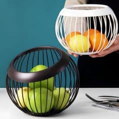Colorful fruit baskets with fresh apples, oranges, and bananas, modern design, stylish kitchen accessories, and fruit storage solutions from Monalisa Medical Store.