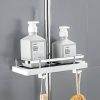 Refill bottles with lotion on a modern shower shelf, minimalist bathroom decor, hygiene products, convenient liquid soap dispensers for skin care.
