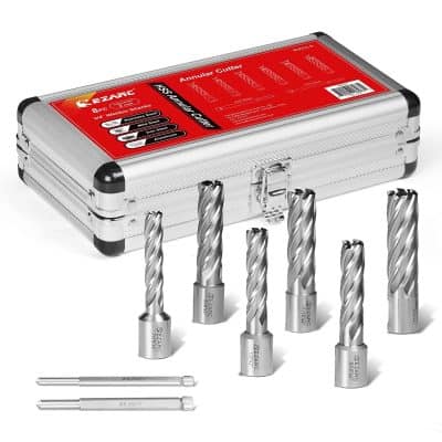 Premium stainless steel annular cutter set for industrial and DIY use, featuring 8 pieces with various sizes, ideal for drilling through metal materials with precision and durability.