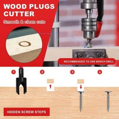 Wood plugs cutter for creating clean and smooth wood hole finishes for woodworking projects.