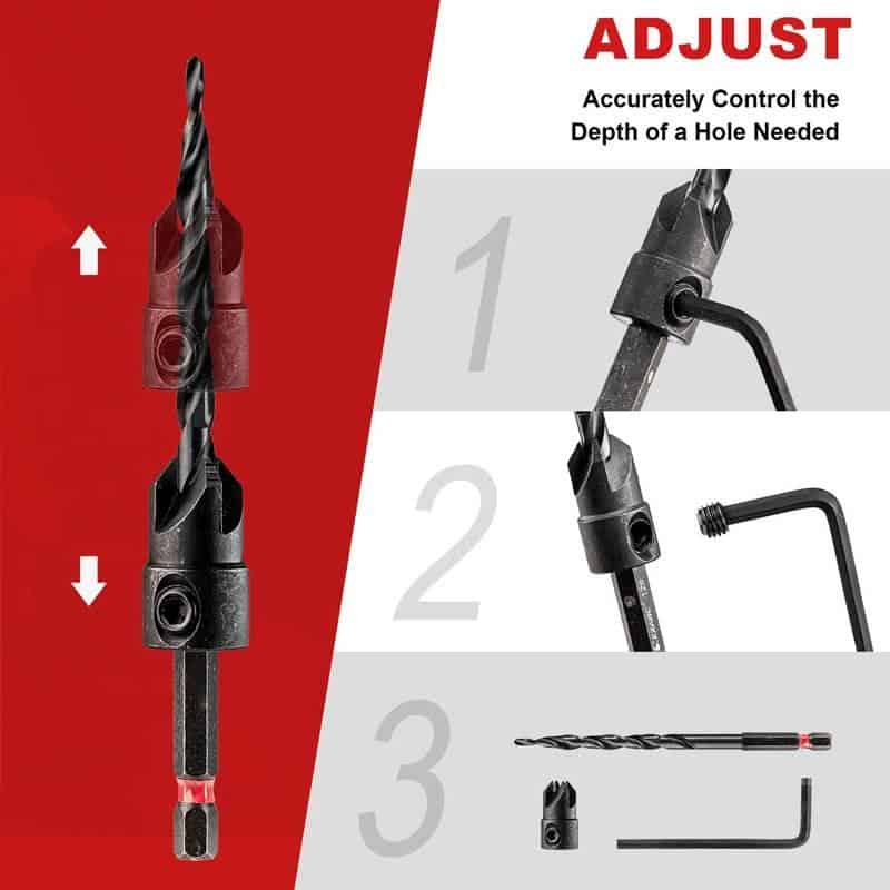 Optical drill guide for precise hole depth control in medical and dental applications. Features an adjustable collar, Allen key, and hex wrench for easy setup and accuracy.