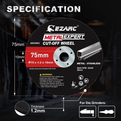 75mm cutting wheel for metal and stainless steel, designed for die grinders, with high durability and precision. Suitable for industrial cutting and grinding applications.