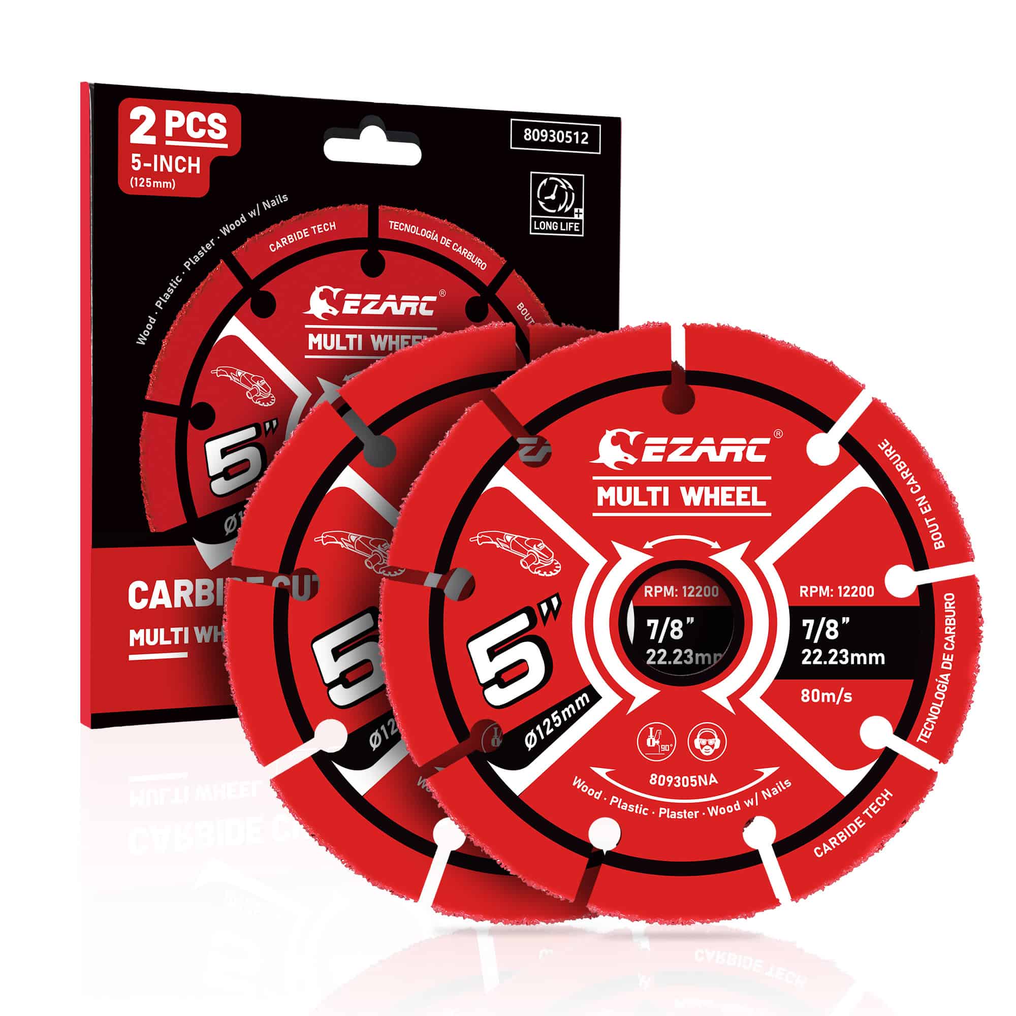 Precision cutting discs for power tools, 5-inch multi-wheel carbide saw blades, ideal for wood, plastic, and plaster, featuring long-lasting, high-speed performance at 80 m/s.