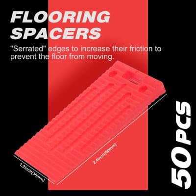 Red flooring spacer used for professional tile installation, featuring serrated edges to increase friction and prevent movement. Essential for creating even gaps and achieving perfect tile alignment.