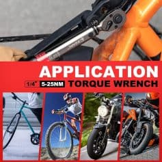 High-quality torque wrench for bicycles, motorcycles, and auto repairs, 1/4 inch drive, 5-25NM, durable tool for precise tightening and maintenance, ideal for professional and DIY vehicle enthusiasts.