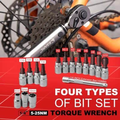 Precision bicycle tool kit with a torque wrench and multiple bit sizes for bike maintenance and repair. Essential for professional bike technicians and cycling enthusiasts.