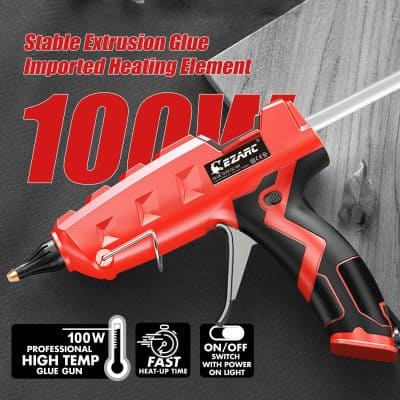 Heavy-duty hot glue gun with stable extrusion glue and imported heating element, ideal for crafting and repair projects.