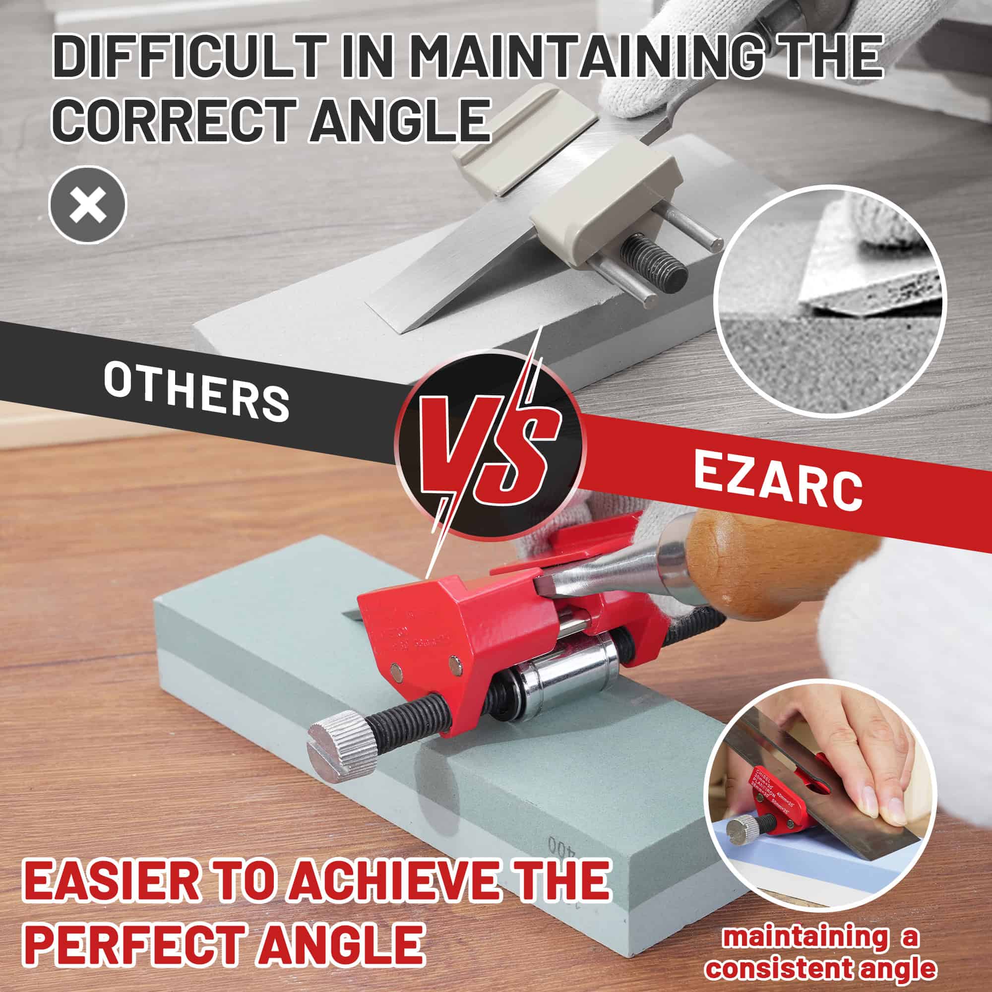 Accurate angle measurement tool for carpentry and woodworking, EZARC gauge for maintaining consistent blade angles, precision angle finder for DIY projects, ergonomic woodworking tool for accurate cuts, high-quality angle guide for precise woodworking tasks.