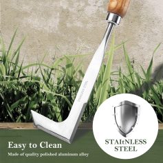 Stainless steel dental mirror with wooden handle on grass background, dental tools, easy to clean, high-quality polished aluminum alloy, dental instrument for oral health care.
