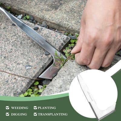 Tools for weeding, planting, digging, and transplanting in gardening and landscaping. High-quality stainless steel weeding knife used for garden maintenance and soil preparation.