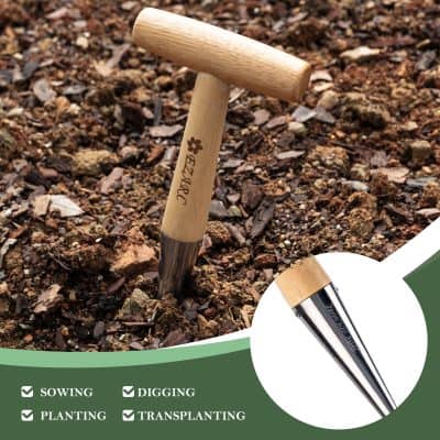 Shovel for gardening and transplanting, ergonomic wooden handle, durable metal tip, ideal for sowing, digging, planting, and transplanting tasks at Monalisa Store.