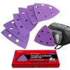 Purple triangle sanding pads for power tools, ideal for surface polishing and grinding, compatible with various sanding machines for efficient woodworking and metalworking projects.